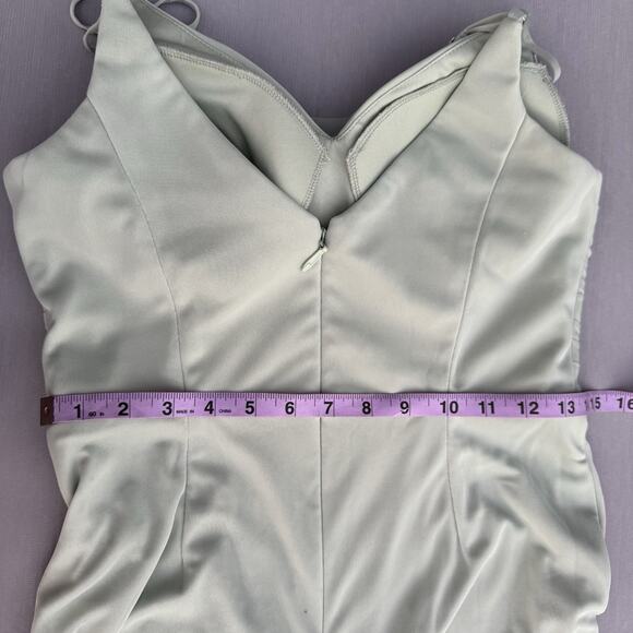 AZAZIE Deandra Stretch Mermaid Pleated Mesh Dress Dusty Sage A8 Long Slit Ruched - Picture 8 of 14